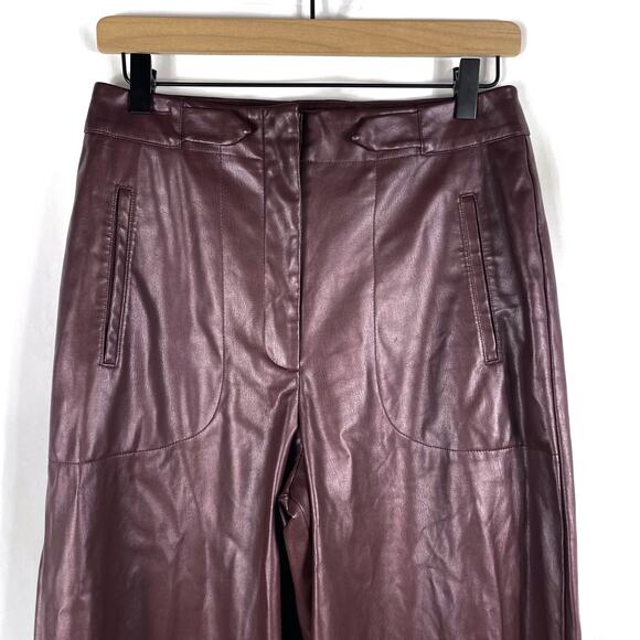 Ronny Kobo Burgundy Faux Leather Pants High Rise Wide Leg Vegan Sz 4 - Picture 5 of 12